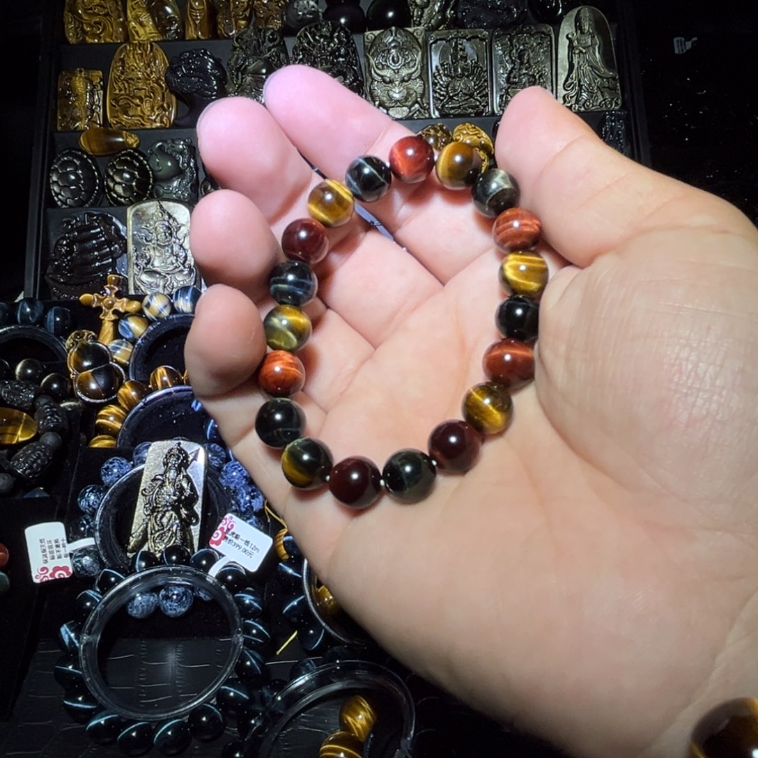 未镶嵌黑曜岩手链小*于虎眼石彩虎眼10m