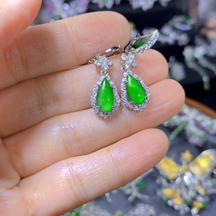 翡翠戒指银S925镶嵌天然翡翠