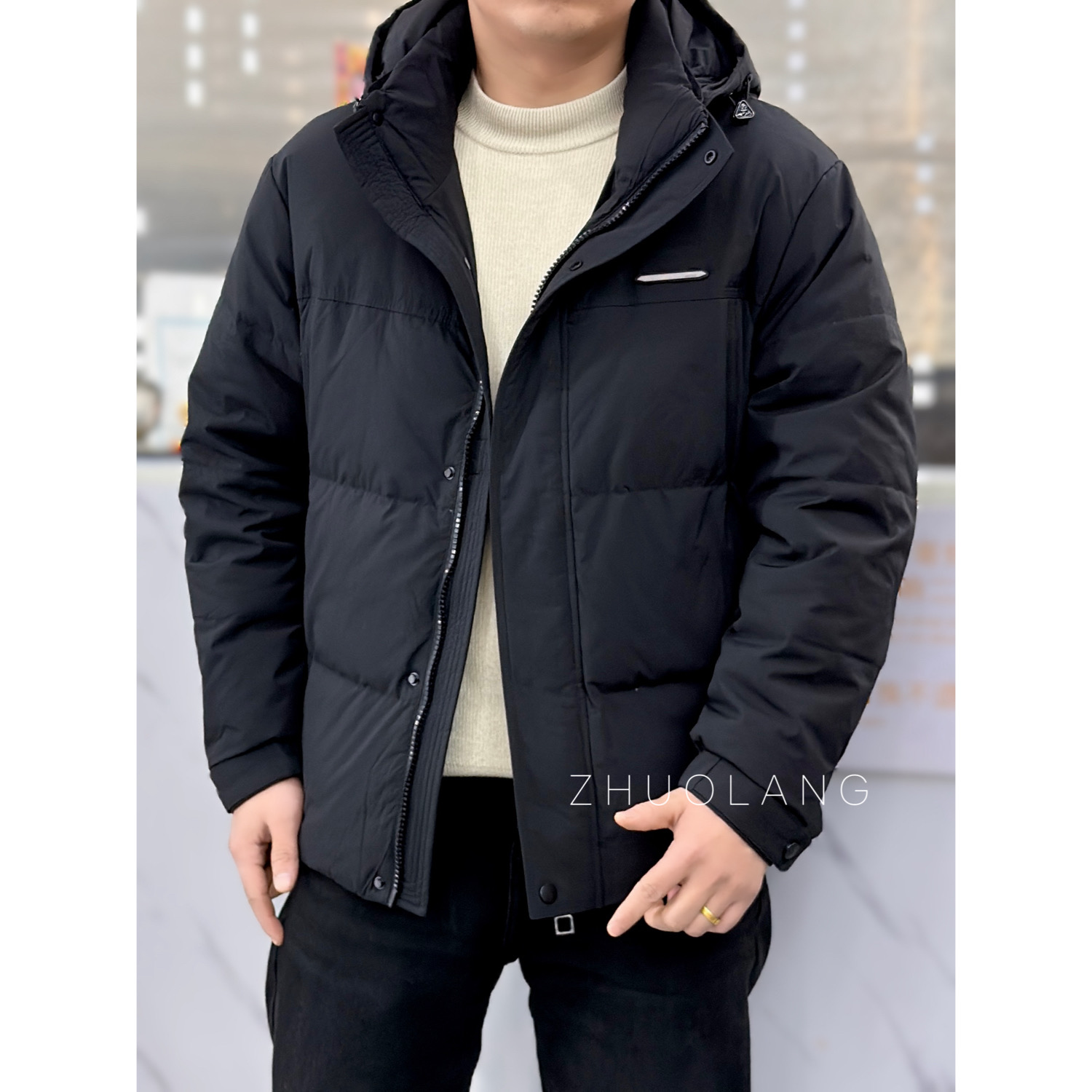 高级感2025短款新款羽绒服冬季防风防寒男立领抗寒加厚帽子可拆卸