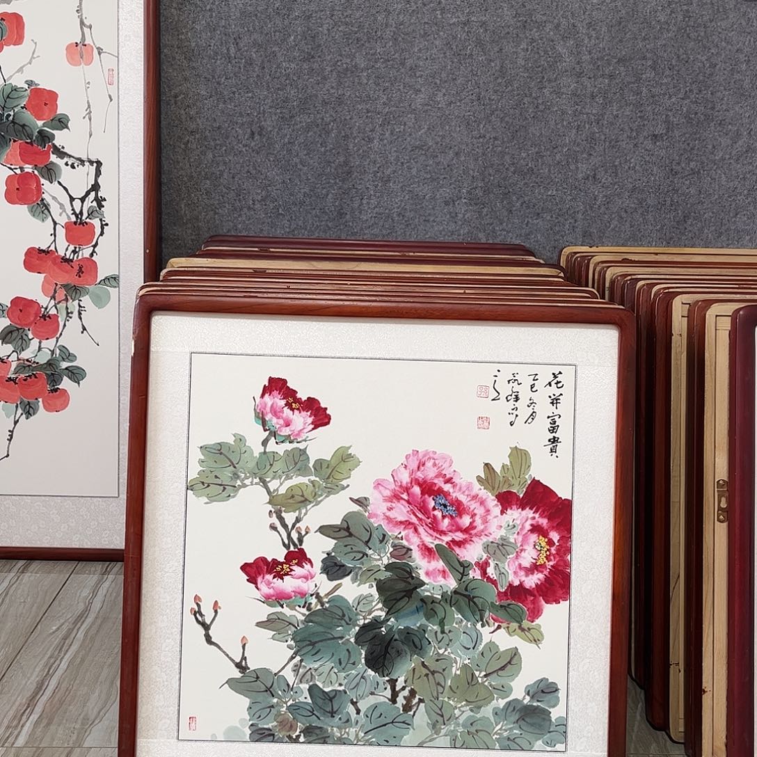 国画书画作品带框.63.×63