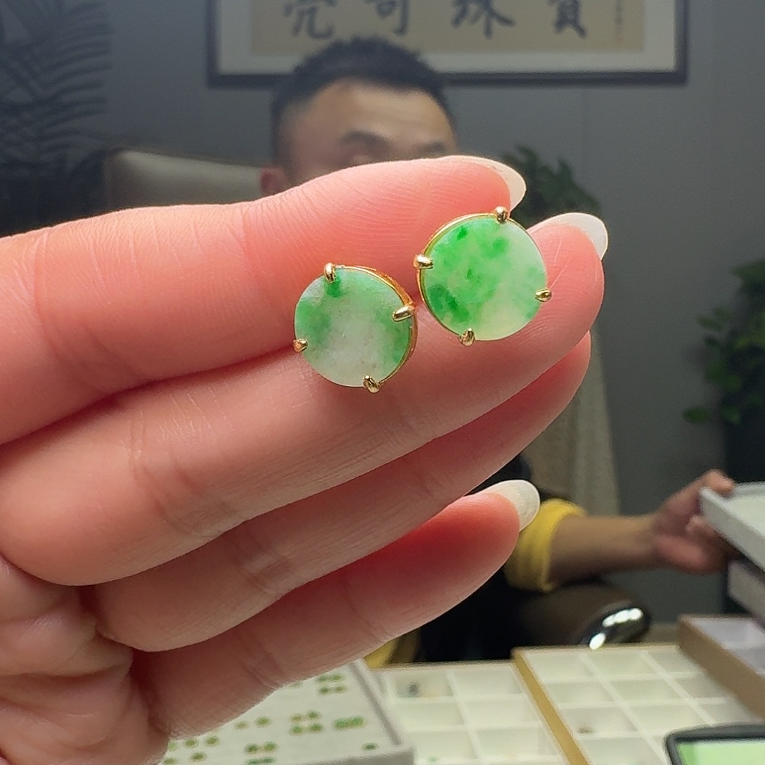 翡翠银S925镶嵌耳饰天然