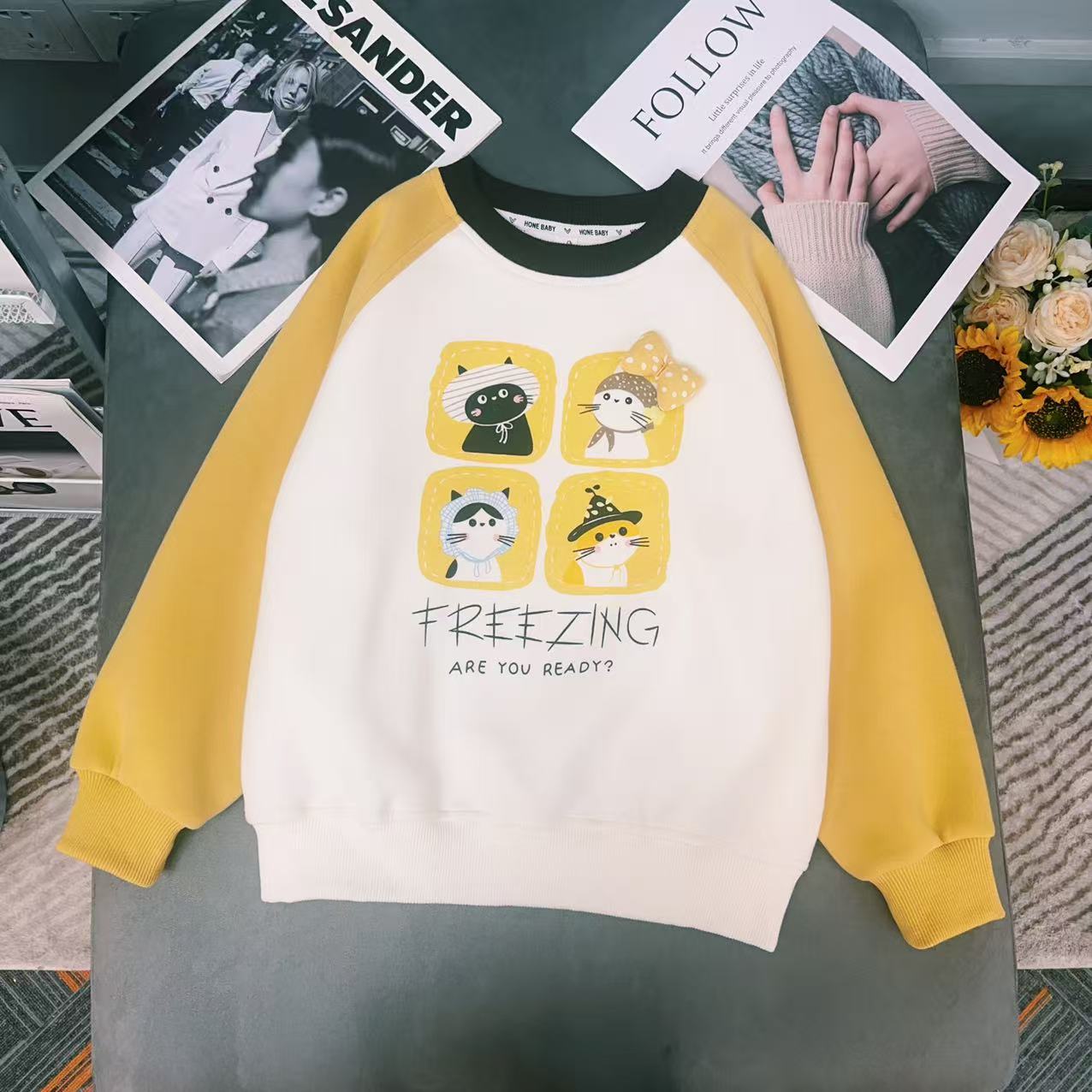 女童2025新款春秋装拼色卫衣中大童时尚印花休闲装韩版百搭上衣