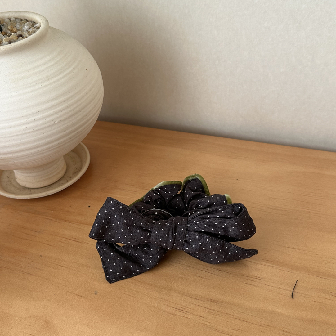 番茄家-韩国墨绿复古波点蝴蝶结大肠圈