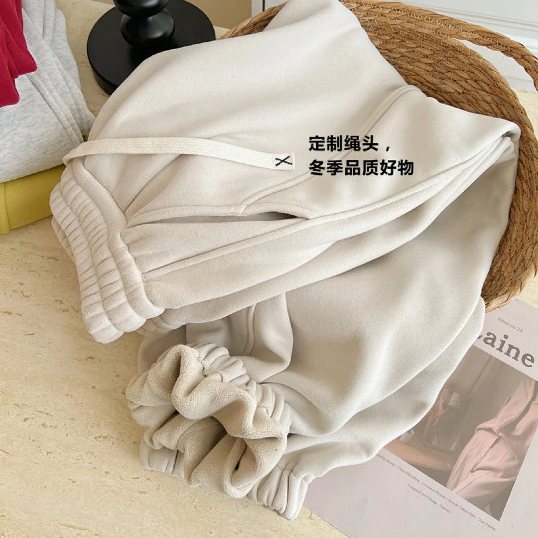 585 （断货王） 韩式复古抽绳加绒束脚卫裤 