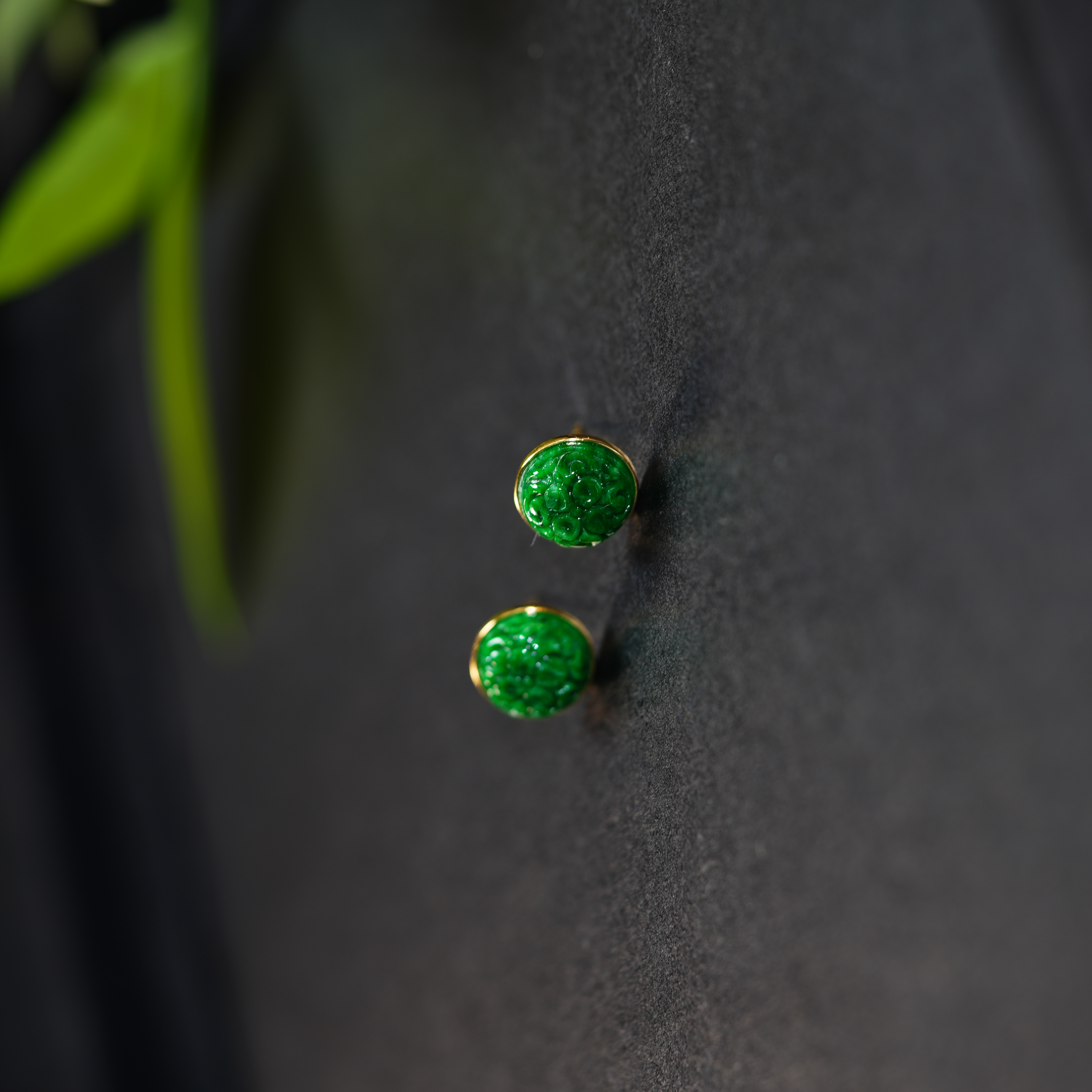 【东方十八岁】【栖竹】翡翠18K金设计款耳钉耳环耳饰多样性发其一