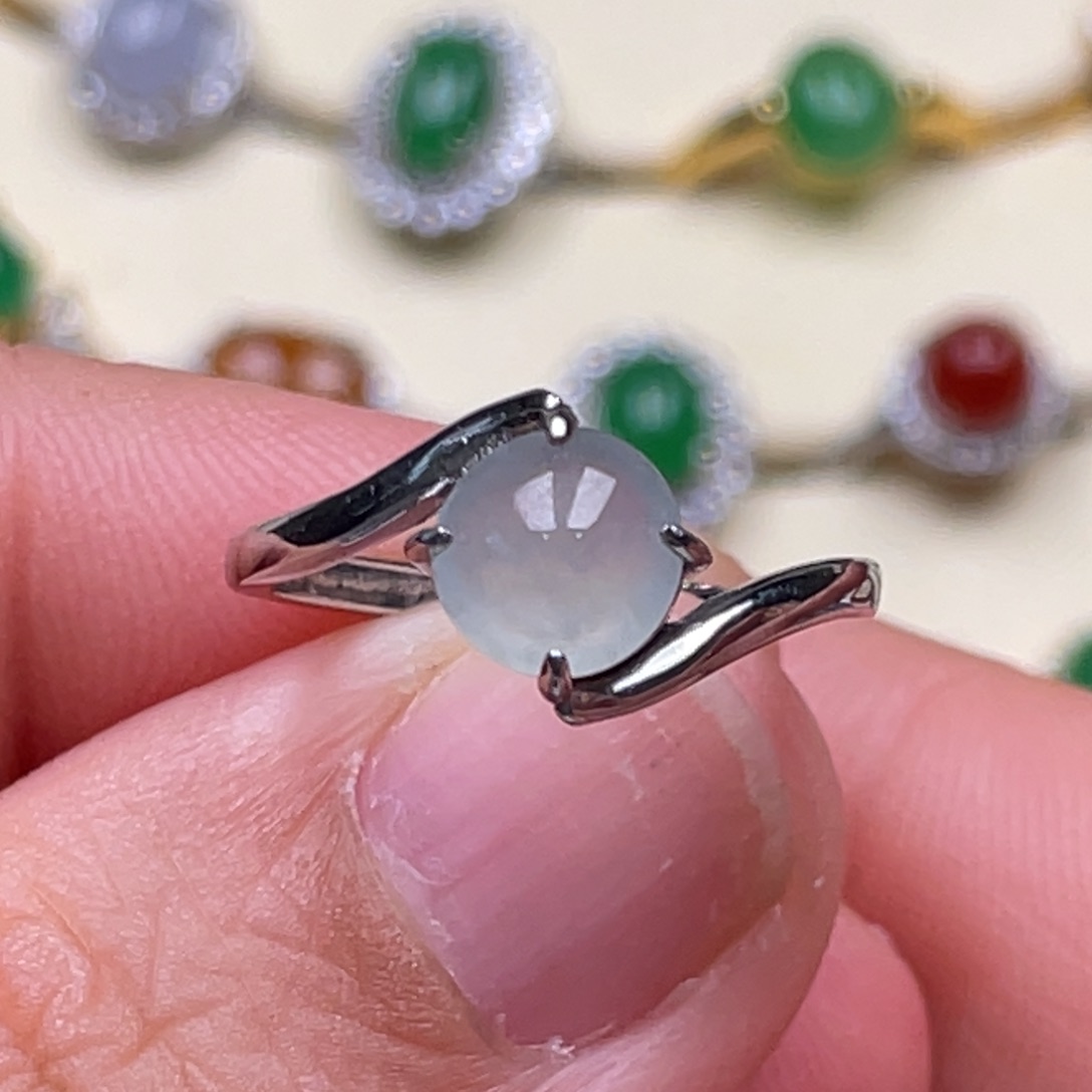 翡翠戒指银S925镶嵌纯天然缅甸翡翠