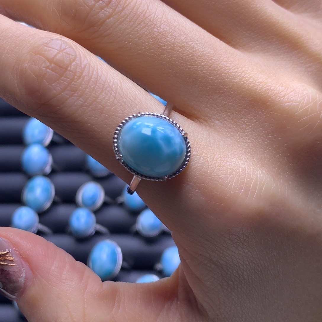 针钠钙石（海纹石）未镶嵌戒指蛋面戒指