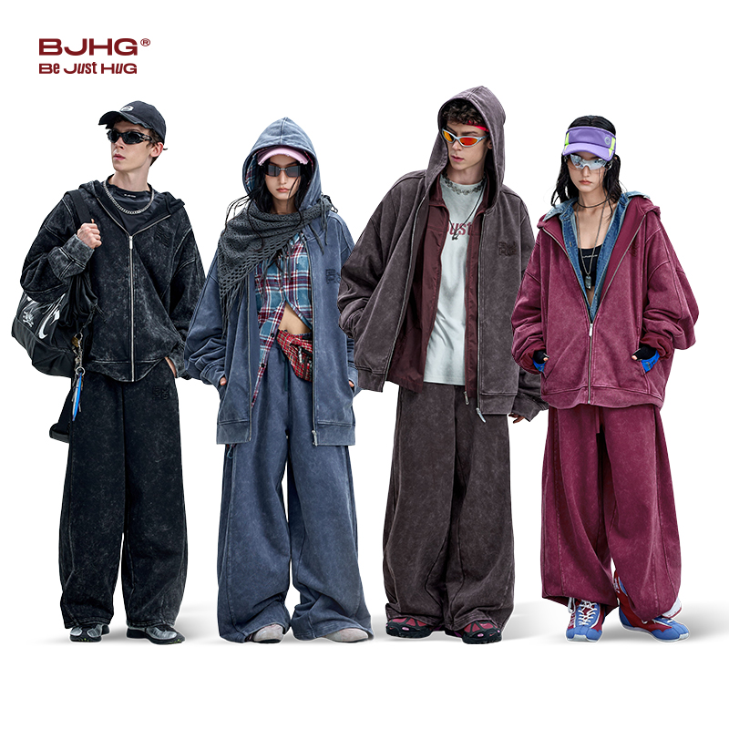 BJHG不计后果复古卫衣男女款秋季潮牌水洗休闲裤子情侣款运动套装