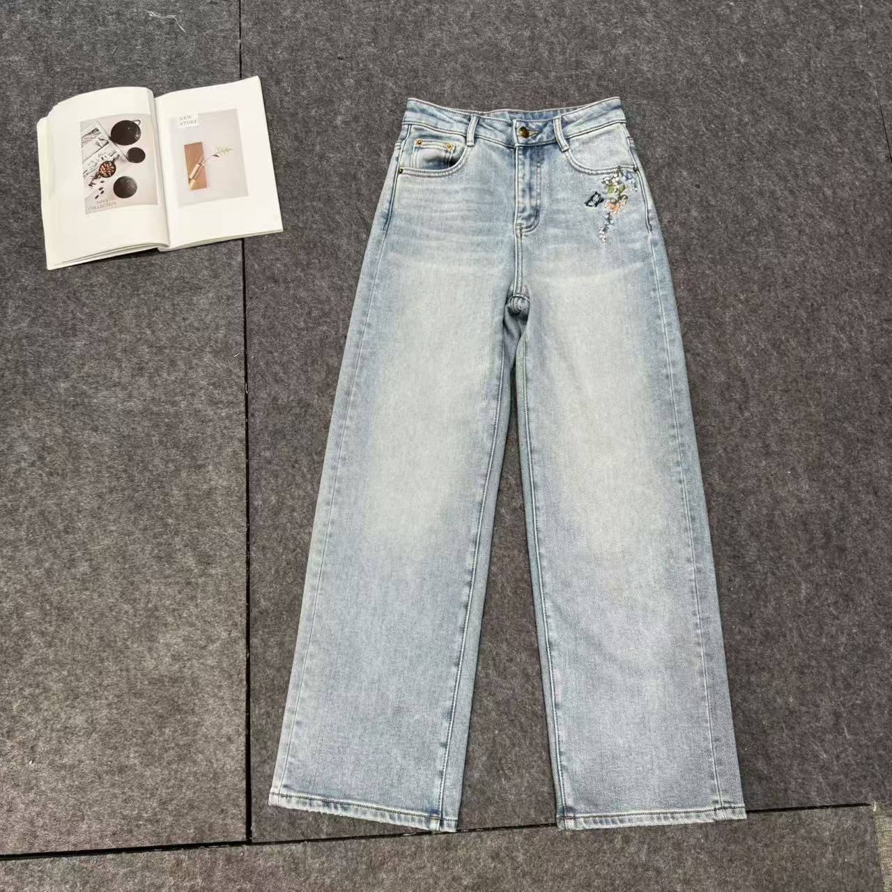 【南油张贝贝】25S新款刺绣直筒牛仔裤MM33618