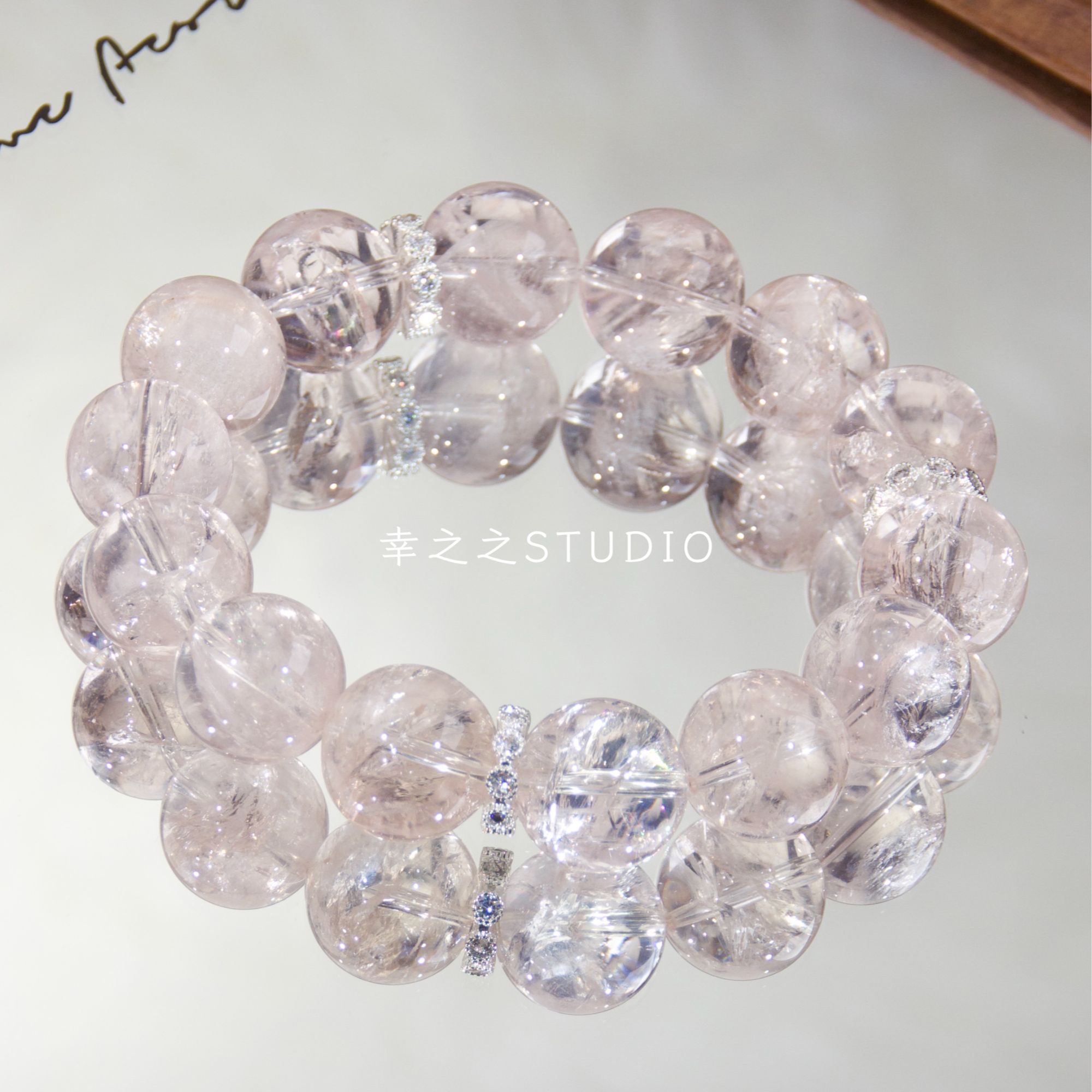 s1645【甜蜜】天然粉阿塞粉水晶手串大点位精致手链 多样性发其一