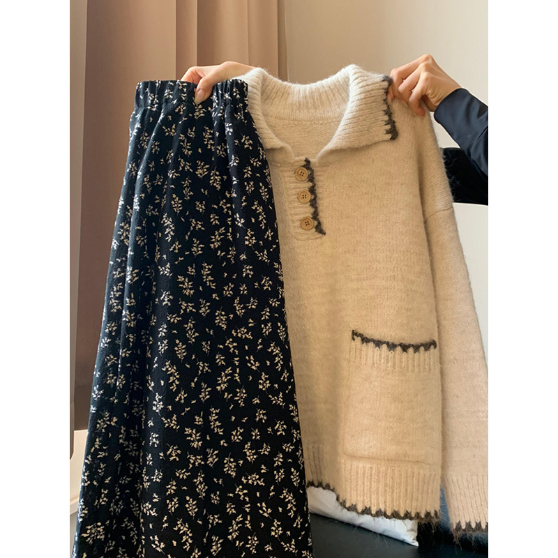 休闲风轻熟风纯欲风时尚套装保暖针织卫衣休闲百搭