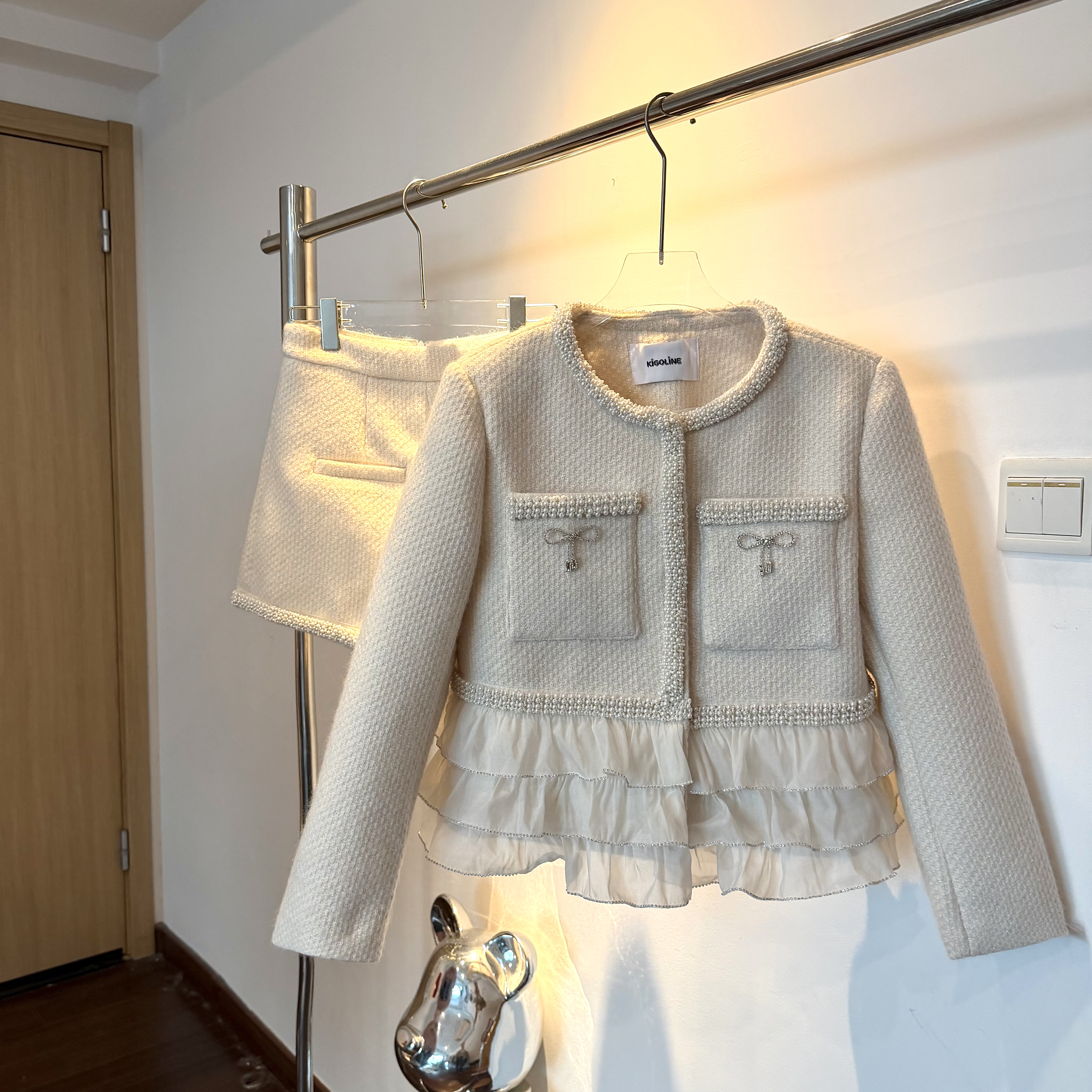 cc小众设计【茉莉奶白】小个子长袖设计感秋冬小香风套装气质时尚