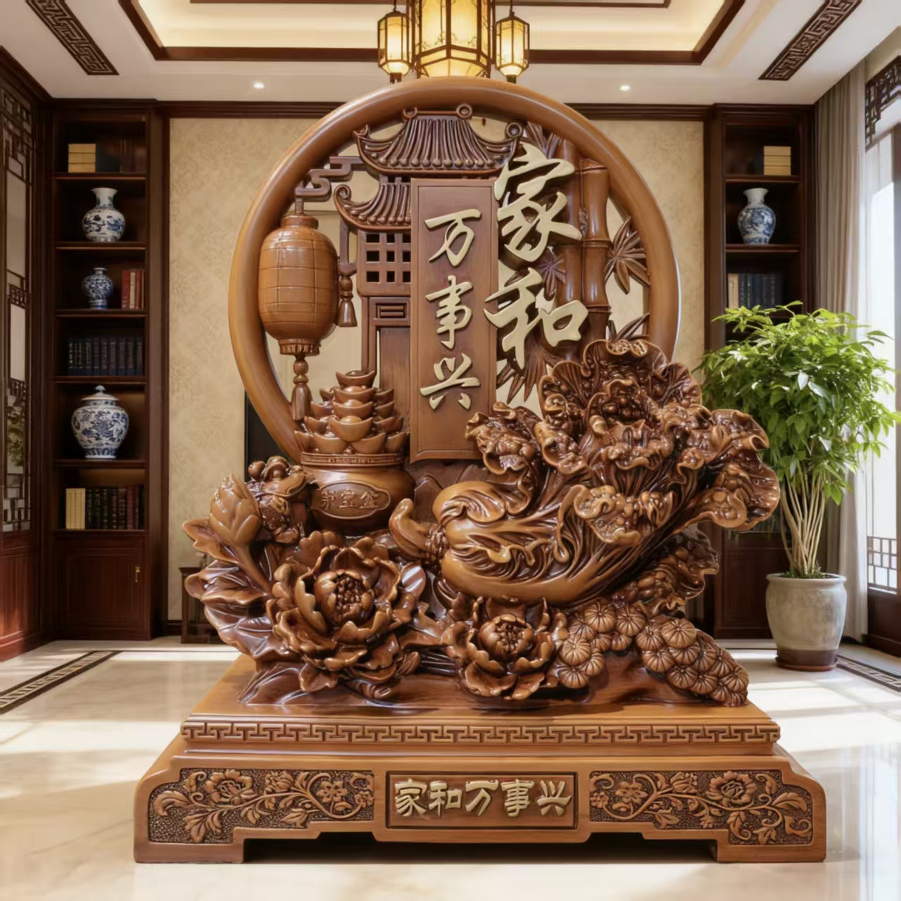 (家和万事兴) 新中式客厅茶室送礼开业高档摆件XDH 约高33*长27cm