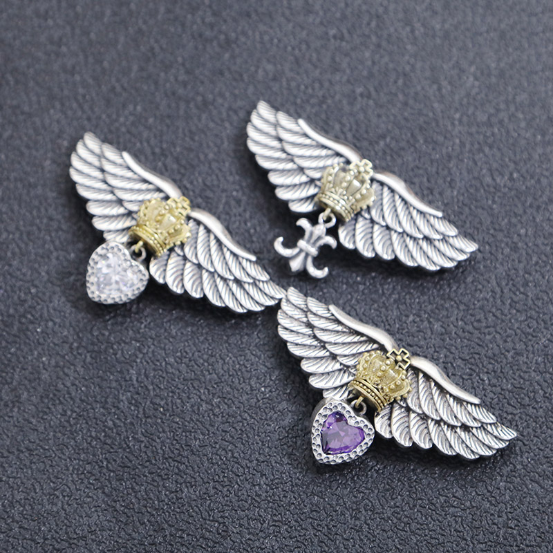 吊坠925银 皇冠羽毛翅膀吊坠 百搭项链流行挂坠