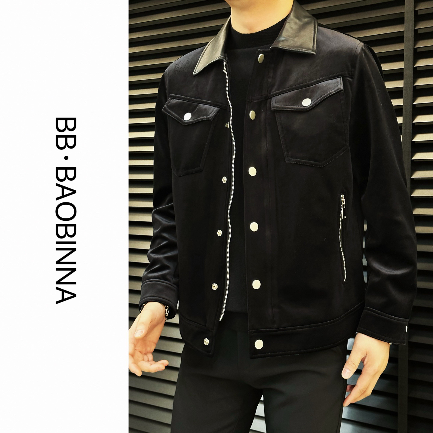 小野· 男装 | "顶奢丝绒" 男士复古潮痞帅翻领夹克外套18003