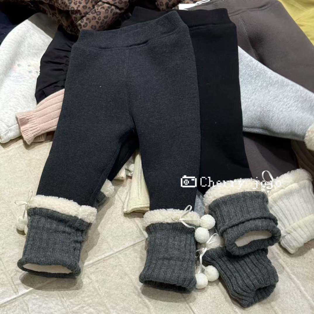 自制深灰色超厚毛球堆堆裤打底裤