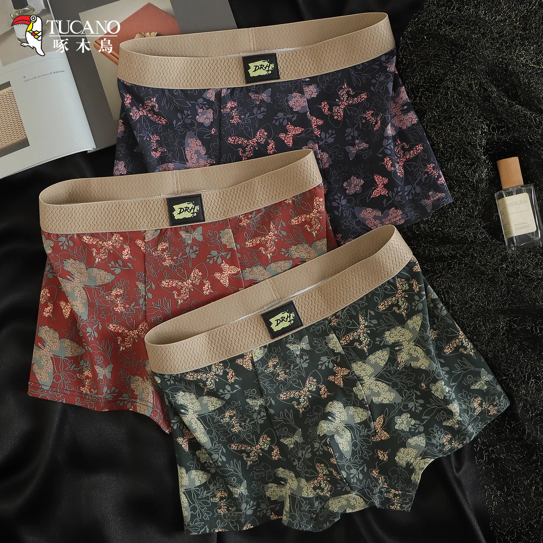 网红款梦蝶飞舞男士纯棉内裤10A抑菌印花潮流时尚透气梦幻平角裤商品图