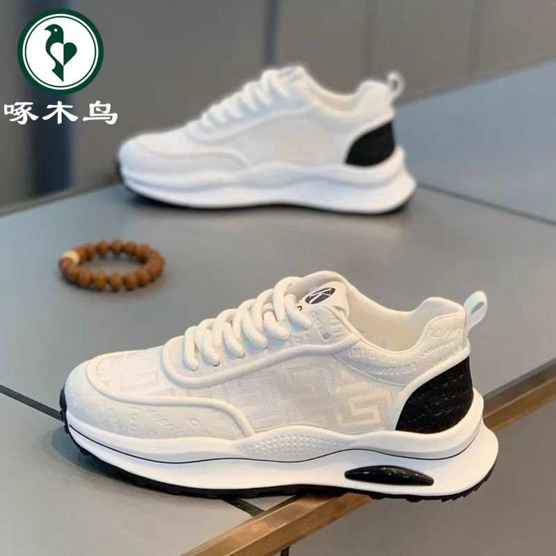 啄木鸟男士休闲网面透气运动鞋潮鞋2025流行款男鞋秋季网面小白鞋