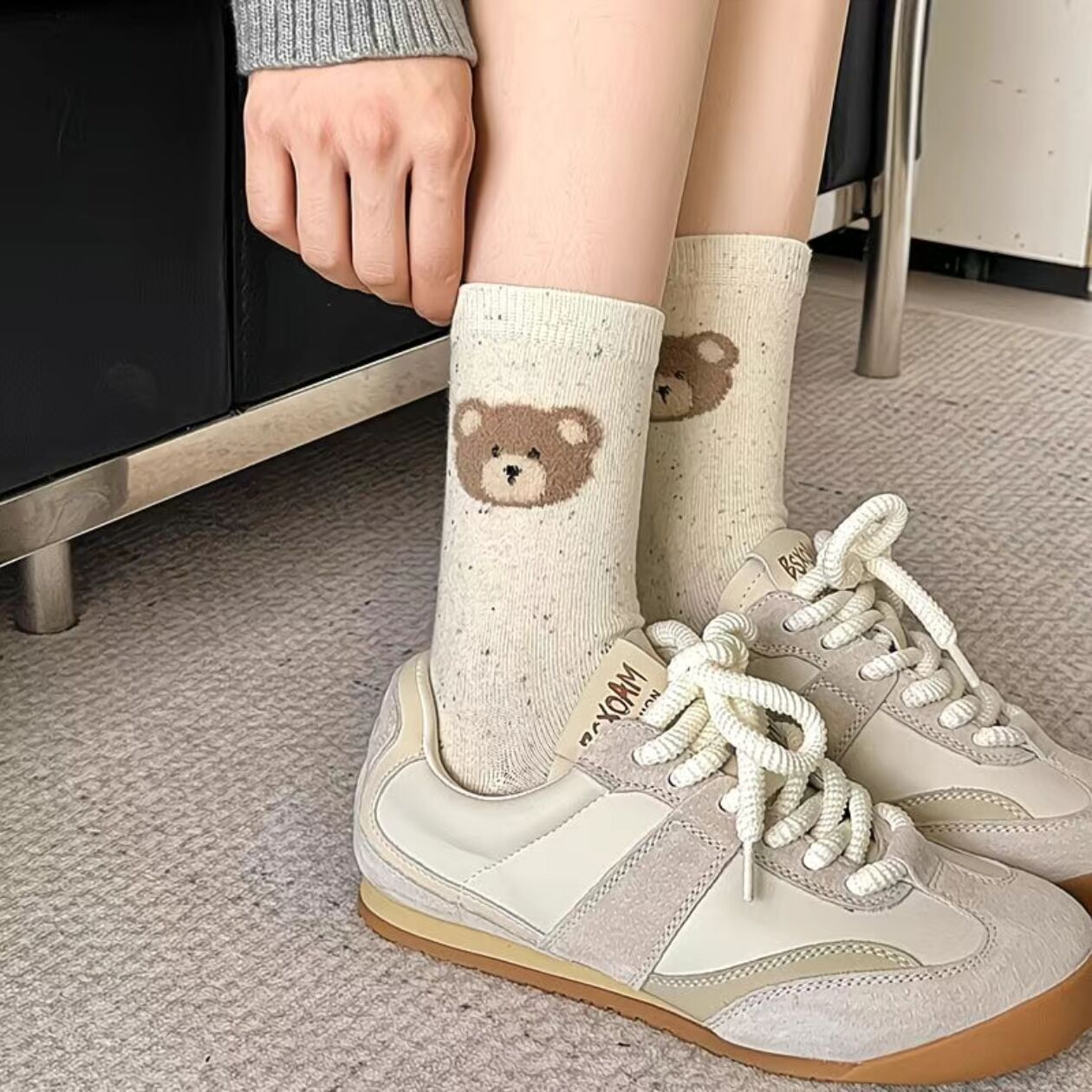 【诺】中筒冬季中筒袜子浅色系点子纱