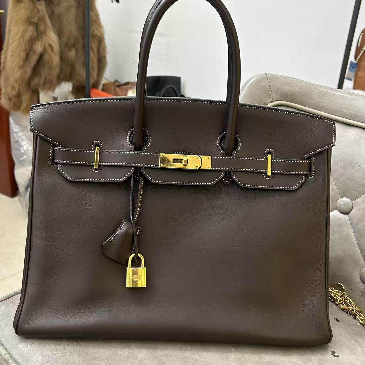 99新 Hermes/爱马仕 爱马仕BK35乌木色马蹄刻印N单肩包