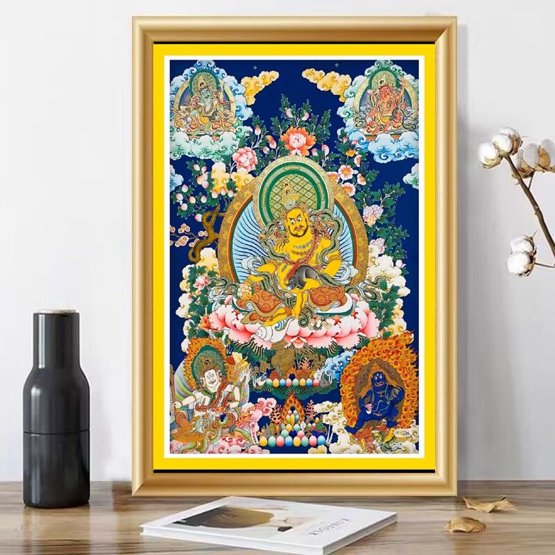 新款黄财神唐卡十字绣五路财神客厅书房玄关办公室招财满绣自己绣