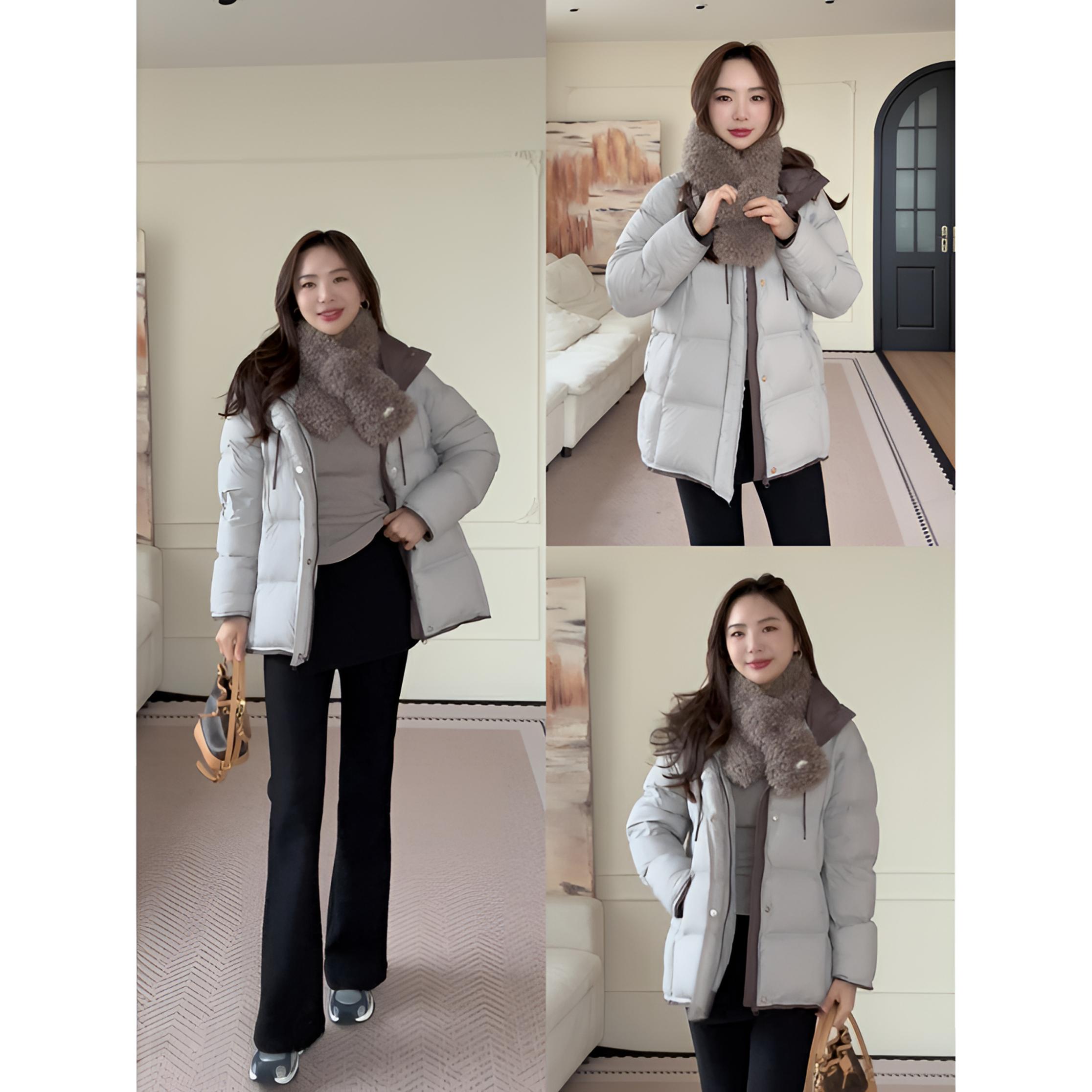 【余欢欢】冬季百搭简约立领抽绳设计拼色羽绒服-YHW51265