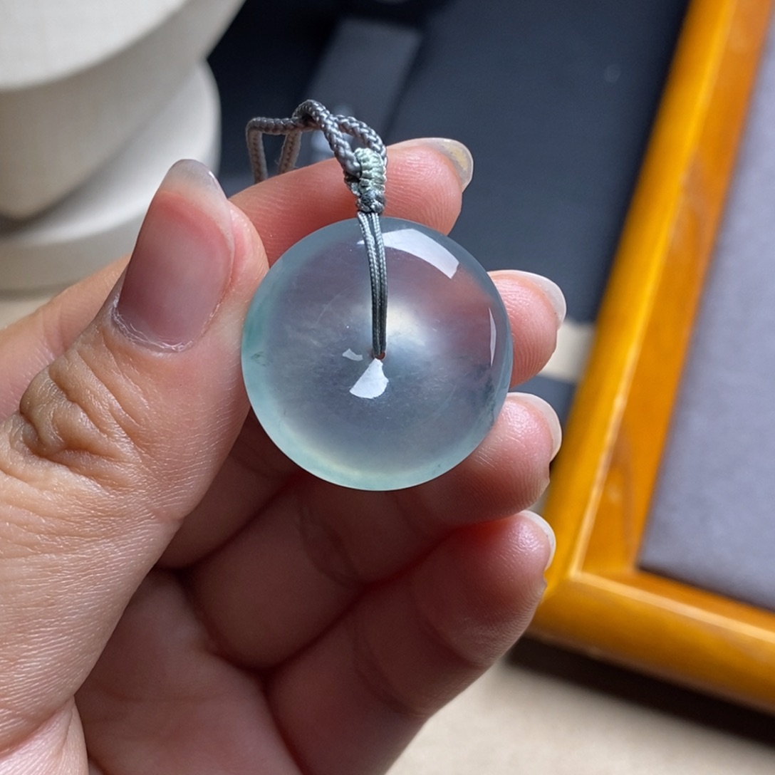 翡翠未镶嵌颈饰高冰晴底起光飘蓝花冰透平安扣24.6-5.6