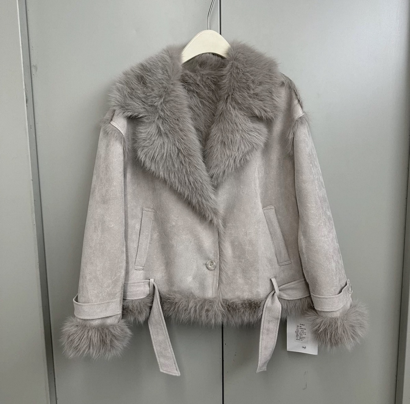 NICE圈圈/毛毛大翻领气质风麂皮拼接皮毛一体冬季外套A9897