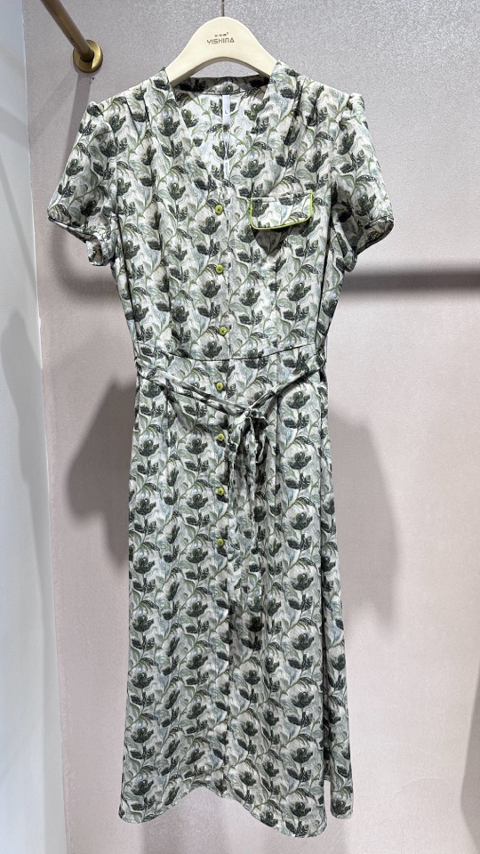 夏季新款收腰系带碎花中长裙女气质休闲洋气连衣裙女款裙子