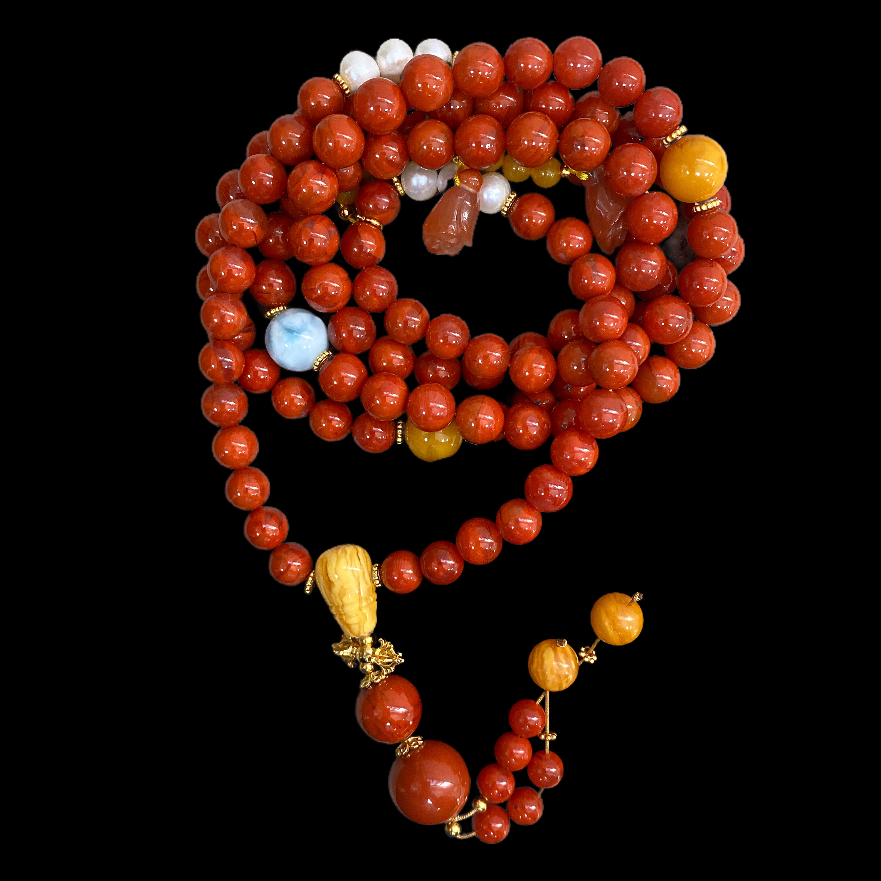 0628-南红+蜜蜡项链孤品