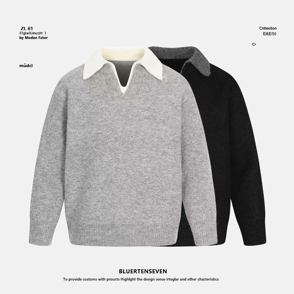 冬季翻领定型毛衣羊毛针织衫男士保暖秋冬