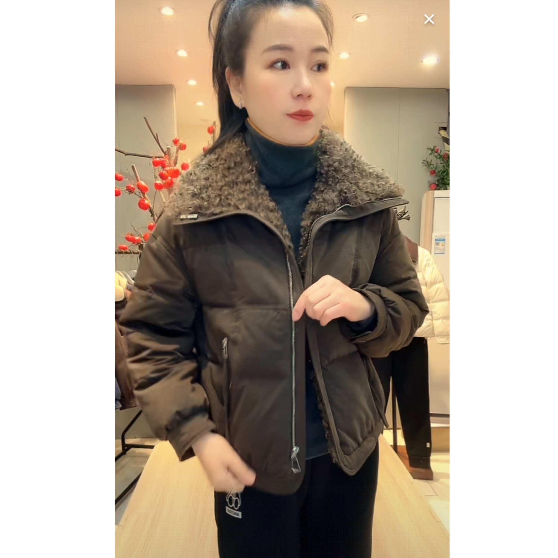 【七彩衣新品】8852时尚翻毛领鹅绒服厚款女士洋气秋冬上衣长59