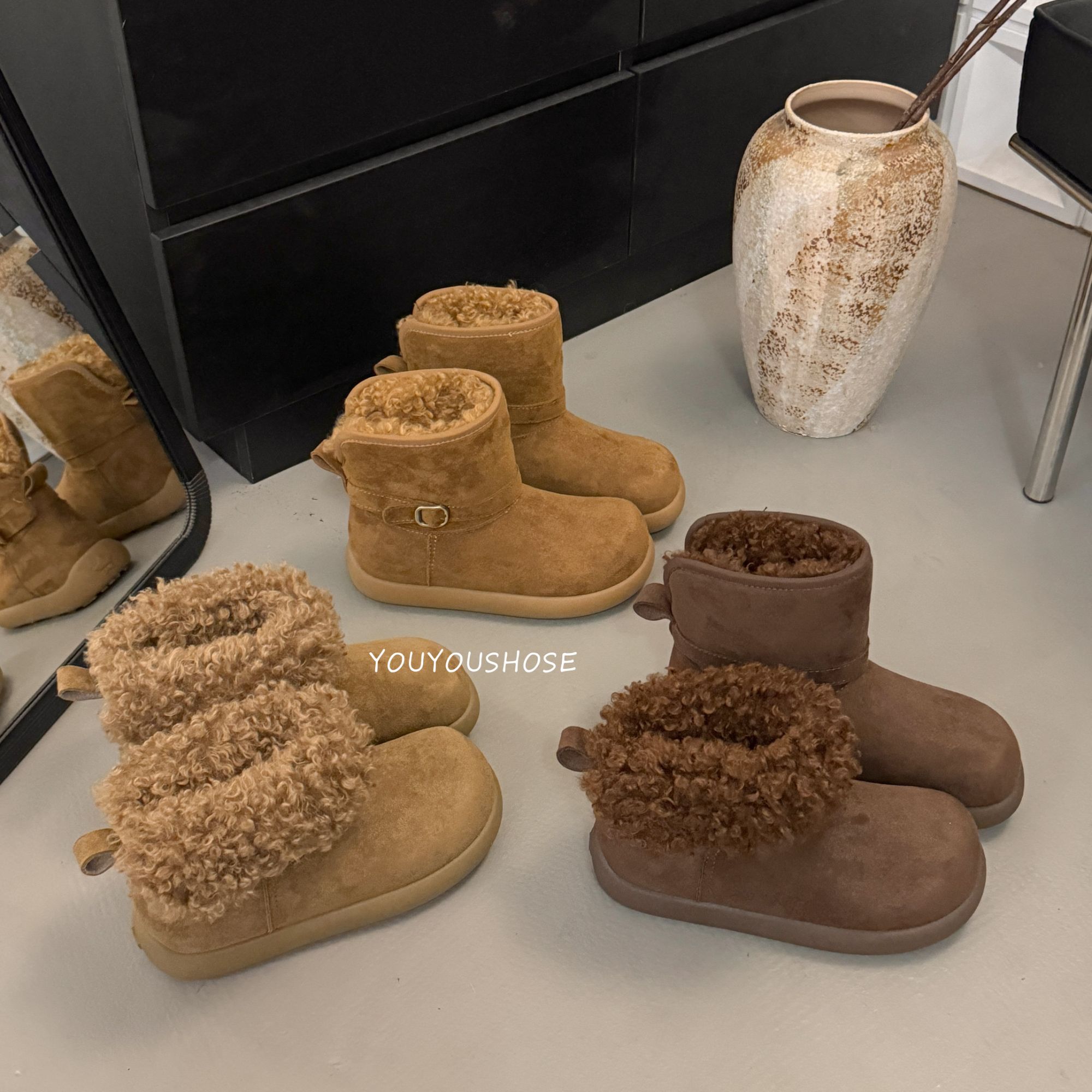 2025冬季新韩版仙女风可爱风一脚蹬时尚雪地靴加绒加厚雪地靴短靴