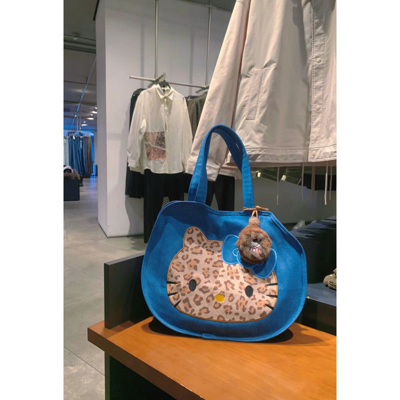 Kitty 牛仔单肩包托特包帆布豹纹便携时尚手拎包文艺肩包小众