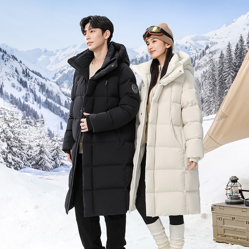 骆驼联名EAMI极寒加厚95白鸭绒长款羽绒服男女同款青年简约连帽休