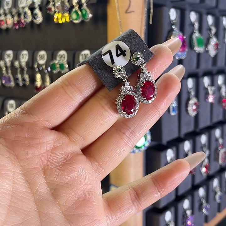 红宝石银S925镶嵌耳饰74