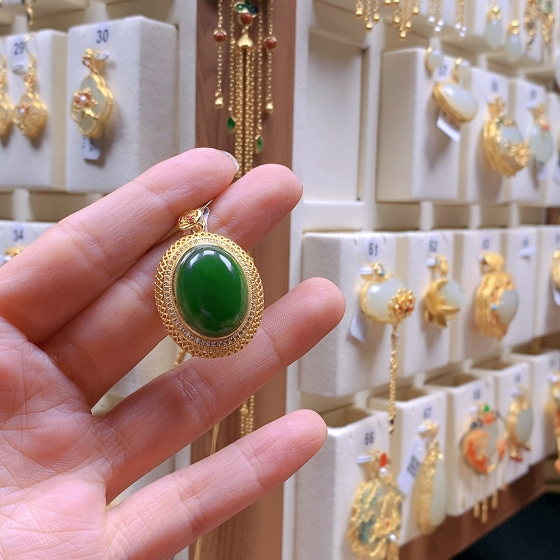 和田玉颈饰银S925镶嵌