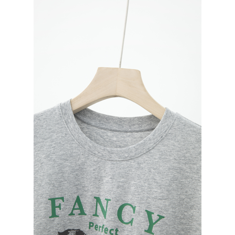 手绘小狗撞色字母休闲百搭圆领短袖T恤NT4D2323