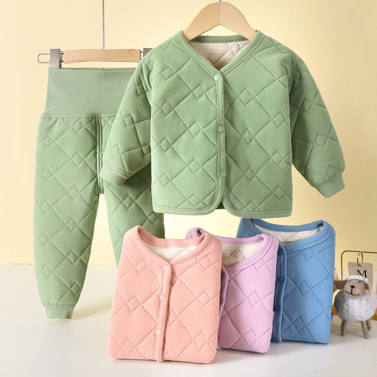 男女童家居服儿童加厚分体睡衣婴儿加棉护肚套装宝宝无骨保暖内衣