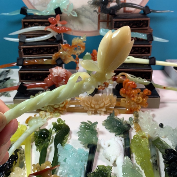 蛇纹石玉发簪未镶嵌白