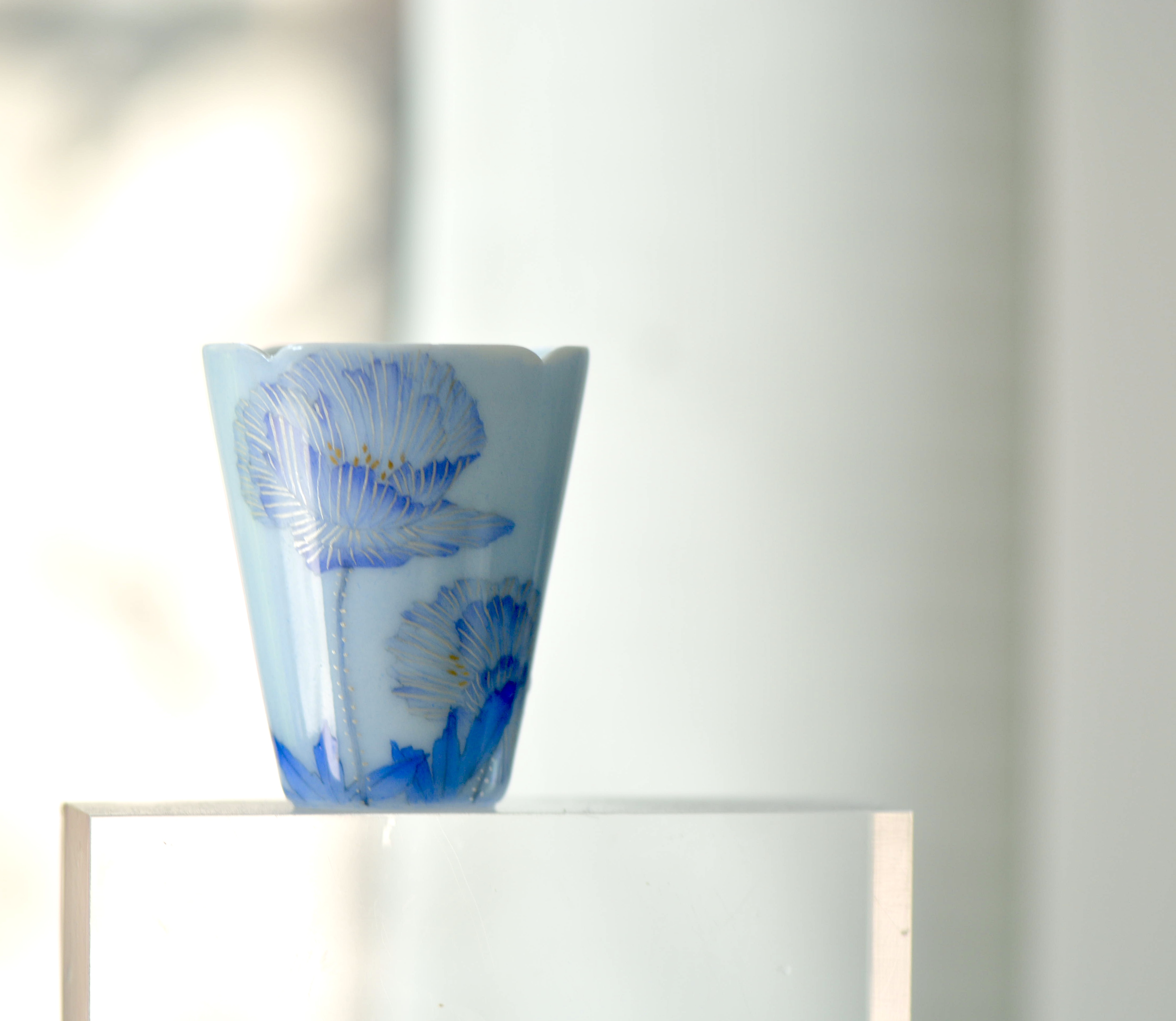 小谦堂   青花虞美人直口杯    功夫茶具茶配茶具