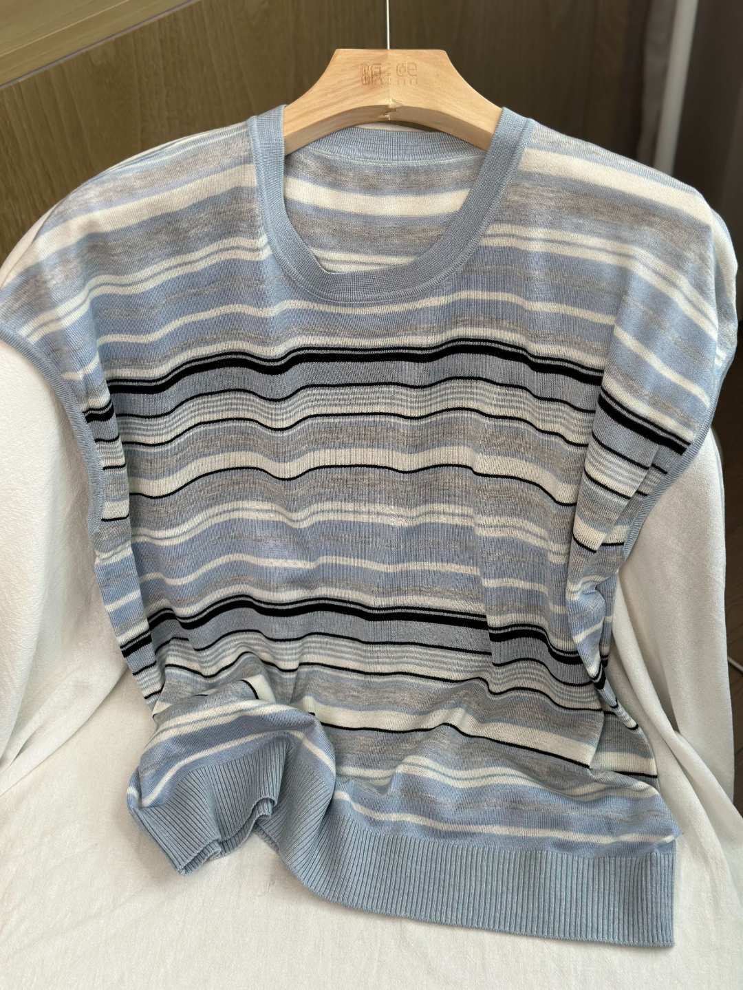 【欧琲】L661#圆领针织撞色条纹针织上衣