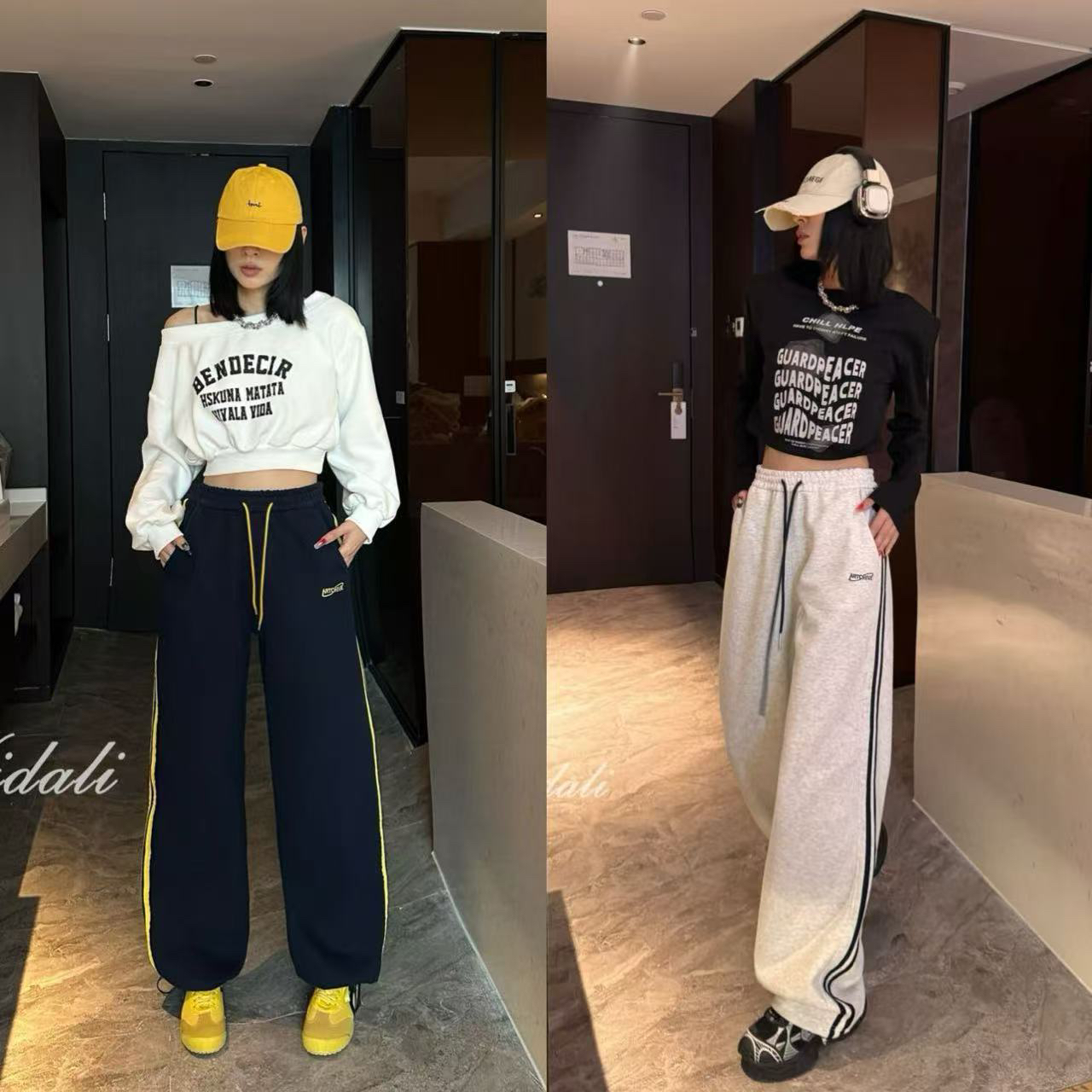 春季新款两侧织带裤脚两穿卫裤