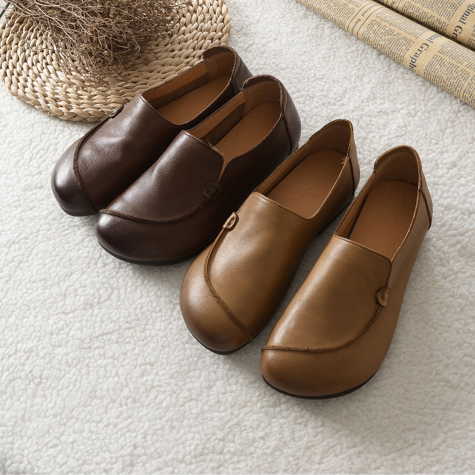 【以之】春夏季舒适软底女单鞋复古百搭气质平底鞋文艺简约休闲鞋