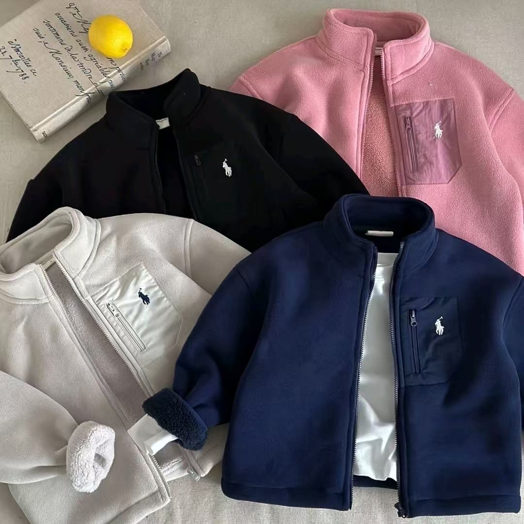 【清版不补】儿童毛毛衣双面绒男女宝冬季纯色夹克外套