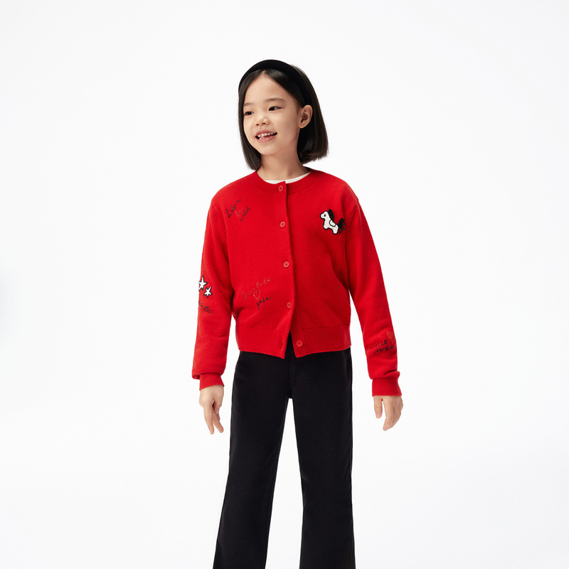 亲子装littlemoco童装26春新款女童小马章仔毛衣开衫上衣