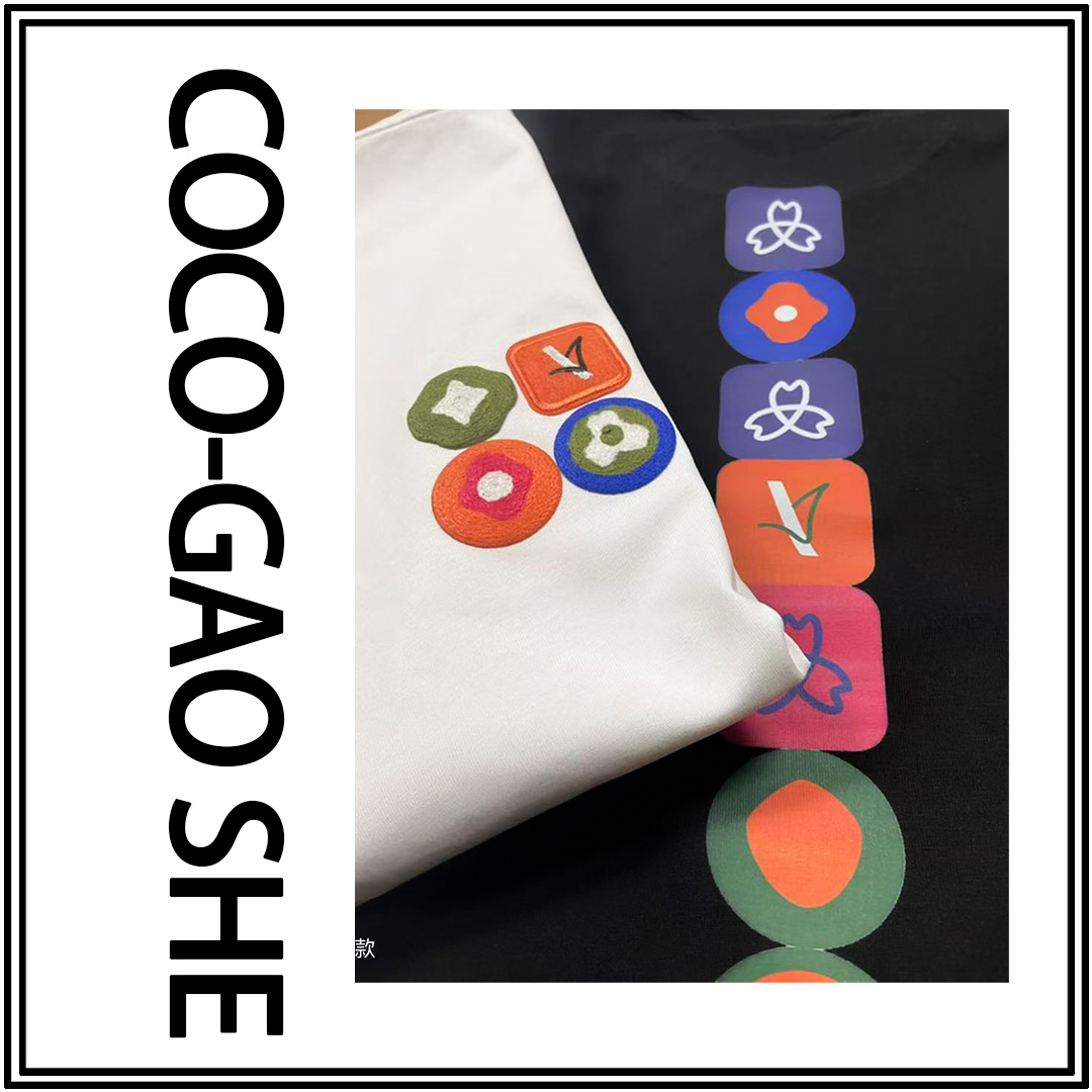 【29号链接-潮牌彩色绣花4图标L】夏季重磅潮牌彩标宽松短袖1023