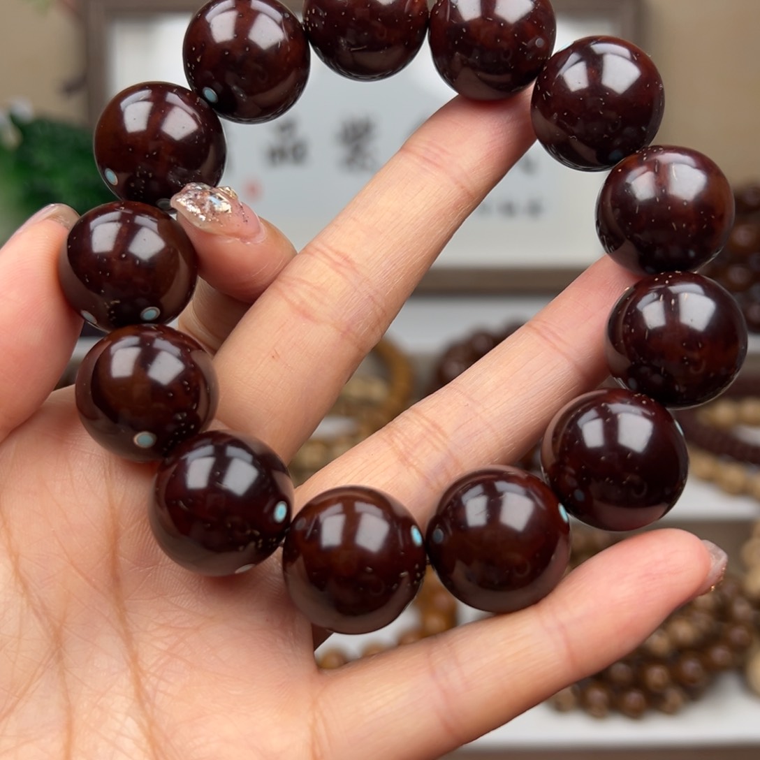 紫金鼠手串卡18.5光珠 镶嵌款