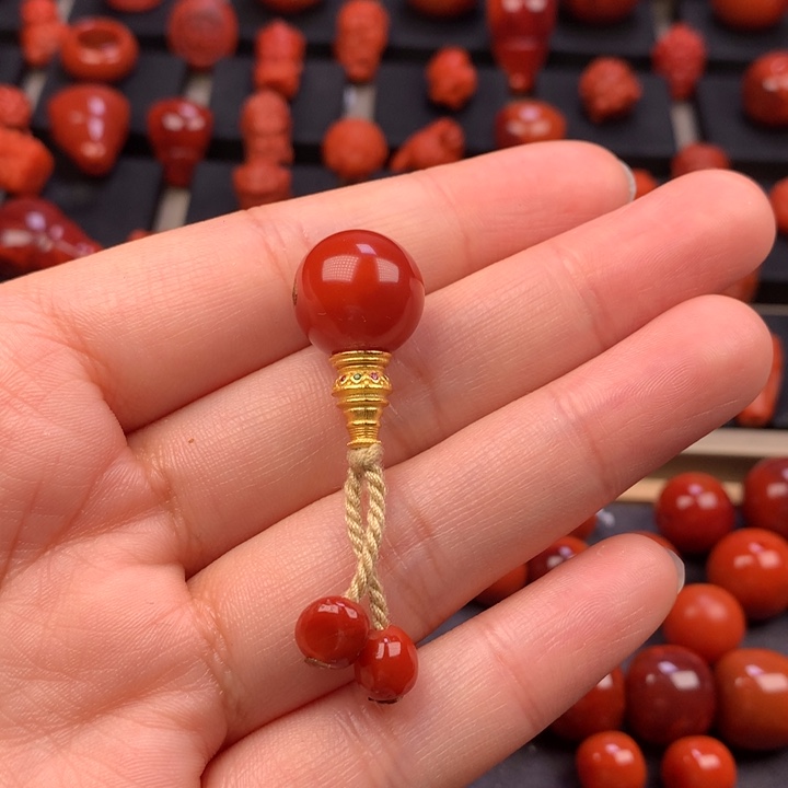 南红玛瑙未镶嵌圆珠三通套装13.8MM