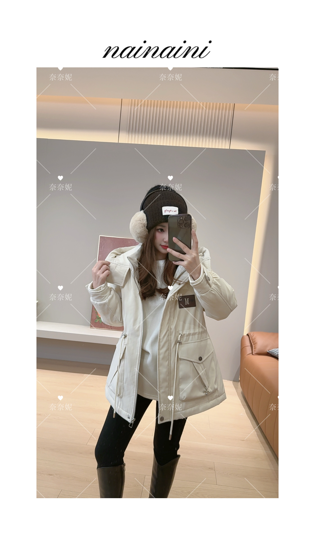 奈奈妮【挪威雪松】加棉收腰加厚派克服2025秋冬小个子百搭7696